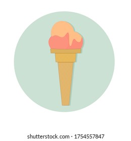 Isolated ice cream vector illustration on blue background.  Pink ice with topping.