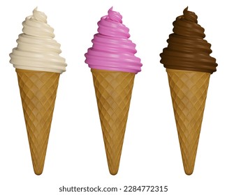 isolated ice creams realistic illusrtation. 3d ice cream cones vector