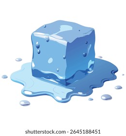 Isolated ice cube melting illustration for summer drinks and cold refreshment concept design element