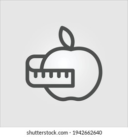 Icono aislado de una manzana y una cinta dosificadora que representa una dieta de fitness