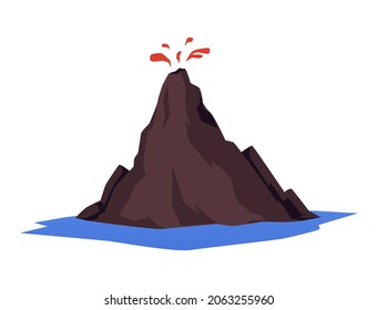 Isolated icon of an awakened volcano. Dangerous volcanic eruption with magma. Flat cartoon vector illustration.