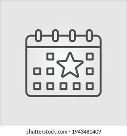 Isolated icon of a calendar with a star representing a special event