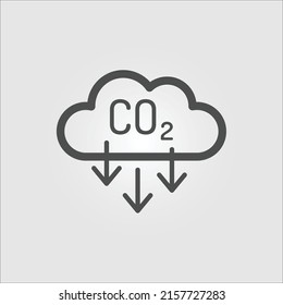 Isolated icon of a cloud and arrows representing reduction in carbon dioxide emissions