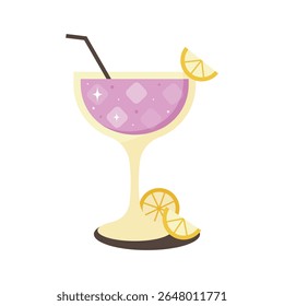 Ícone isolado com coquetel Cosmopolitan com laranjas em fundo transparente. Elemento de bebida.Coquetel Conceito cosmopolita.  Ícone para decorações. Design de desenho plano. Ilustração vetorial