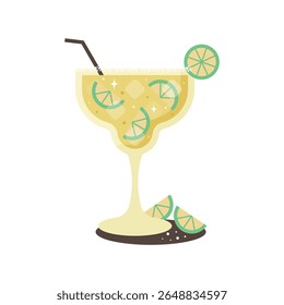 Ícone isolado com coquetel Margarita com limas em fundo transparente. Elemento de bebida.Coquetel Margarita conceito.  Ícone para decorações. Design de desenho plano. Ilustração vetorial