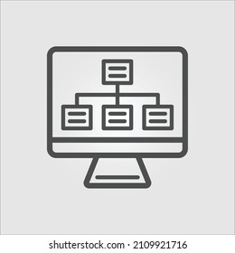 Isolated icon of a computer with diagrams representing the concept of user experience