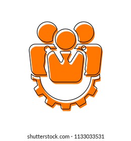 . Isolated icon consisting of black thin contour and orange moved filling on different layers. White background