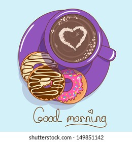 Isolated icon with cup of coffee and donuts