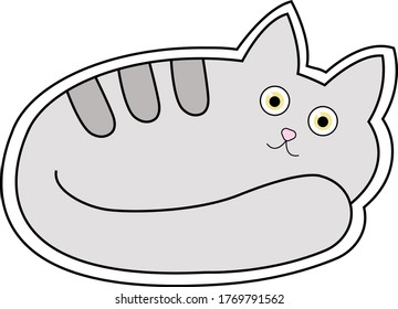 Isolated icon of cute grey cartoon cat. Vector graphic.