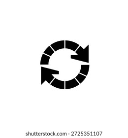 El icono aislado presenta flechas que se mueven en un círculo completo, simbolizando el flujo del proceso y la naturaleza continua del ciclo giratorio sobre fondo transparente.