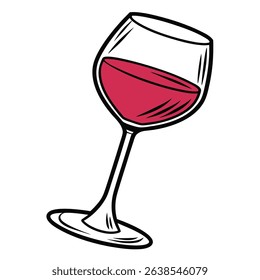 Isolated icon features a transparent background, showcasing a cartoon-style red wine glass, simple yet elegant illustration, emphasizing its modern aesthetic.