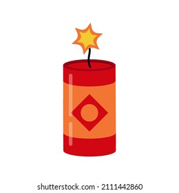 Isolated icon of a festive traditional Chinese firecracker. Vector illustration.