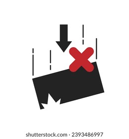 Isolated icon of fragile, Handle With Care, Do Not Drop with illustration box drop down crossed out