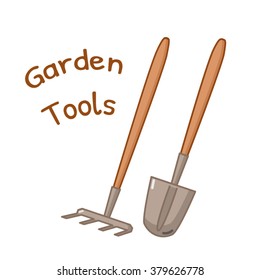 Isolated icon of gardening tools - rake and shovel