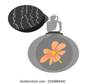 Isolated icon of gray perfume with a flower in the middle and on a white background. Beauty and fashion concept. Vector flat illustration.
