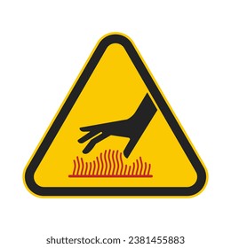 Isolated icon of hot surface with illustration hand and red fire, for do not touch safety danger sign