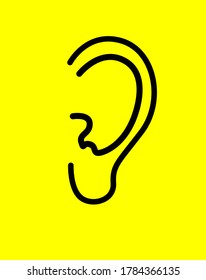 Isolated icon of a human ear on a yellow background. Vector illustration.