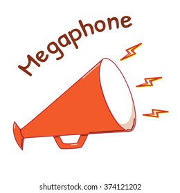 Isolated icon of megaphone with three lightnings with name