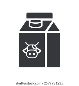 Isolated icon of a milk box and bottle with a cow symbol on the packaging, pictogram sign beverages, nutrition, drinks.