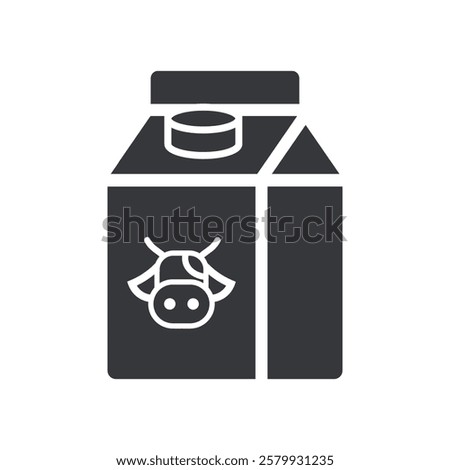 Isolated icon of a milk box and bottle with a cow symbol on the packaging, pictogram sign beverages, nutrition, drinks.