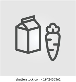 Isolated Icon Of A Milk Box And A Carrot Representing A Vegetarian Diet That Includes Dairy