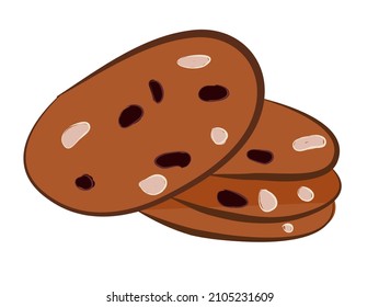 Isolated icon of oatmeal cookies with chocolate chips on a white background. For logos and banners. Vector flat illustration.