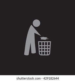 Isolated icon of person throwing garbage in the bucket vector on black background