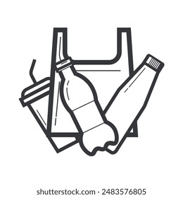 Isolated icon plastic bag, cup, bottle icon for waste recycle symbol and sign