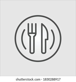 Isolated icon of a plate, fork and knife