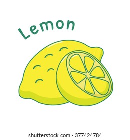 Isolated icon of raw lemon with name