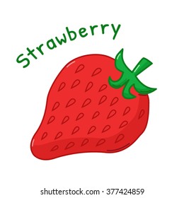 Isolated icon of raw strawberry with name