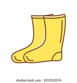 Isolated icon of rubber boots for camping and hiking, gardening, adventure camp. Suitable for scrapbooking, posters, labels, stickers. Vector illustration.