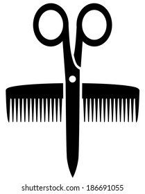 isolated icon with scissors and comb silhouette