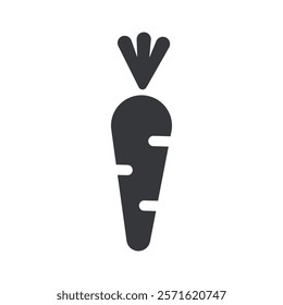 An isolated icon sign of a carrot, a minimalistic design highlighting the vegetable's shape, vegan and vegetarian food