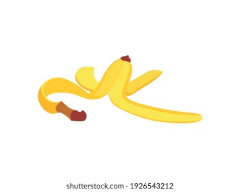 Isolated icon of a single yellow banana peel. Skin of sweet tropical fruit. Organic garbage for compost. Flat cartoon vector isolated illustration.