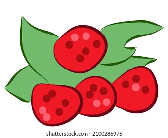 Isolated icon of strawberry with green leaves. Vector flat illustration.