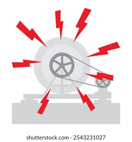 Isolated icon, symbol, and illustration of the noise hazard from the operation of mechanical motor gear and belt.