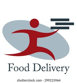 Isolated icon with text and a person with boxes. Food delivery. Vector illustration