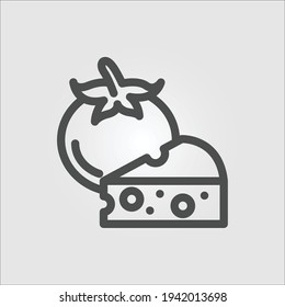 Isolated icon of a tomato and a piece of cheese representing umami