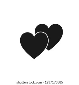 Isolated icon of two black hearts on white background. Silhouette of two hearts. Flat design. Symbol of love and couple.