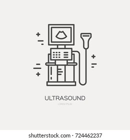 Isolated Icon Of An Ultrasound Machine Made In Vector. Medical Line Style Illustration.