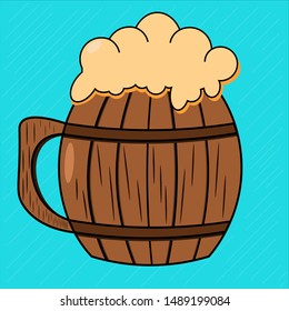 Isolated icon wooden cup of beer to oktoberfest event. Concept online web symbol for internet of liquid container for autumn seasonal holiday from Germany. Vector illustration.