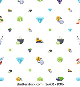 isolated icons pattern seamless. Included editable flat diamond, bulldozer, Winemaking, dice, Soap making, crypto-exchange, Vector, rocket icons. isolated icons for web and mobile.