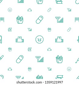 isolated icons pattern seamless white background. Included editable outline pill, angry emot, book, french fries, ranking, mobile signal icons. isolated icons for web and mobile.