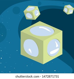 Isolated icons - SPACE BLOCKS from another universe. Flowing through space and air.