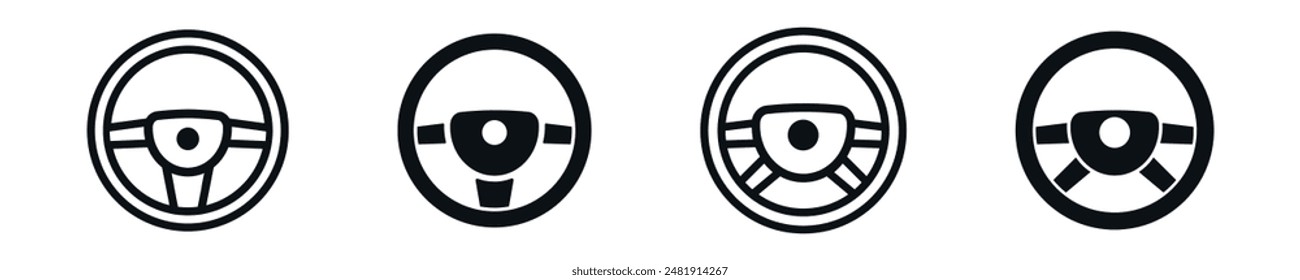 Isolated icons steering wheel on the white background. Simple set icons steering wheel. Modern black control auto wheel in vector design