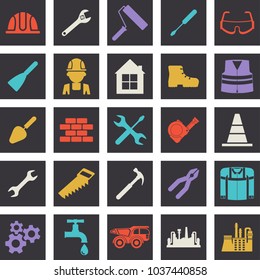 Isolated icons of stoic tools. Set for outdoor and printing advertising, design of construction sites. Flat vector cartoon illustration. Objects isolated on white background.