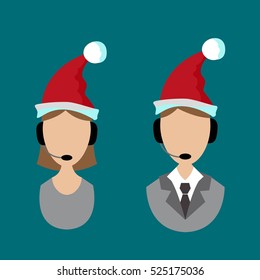 isolated icons of support in the hat of Santa. vector illustration