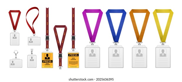 Isolated id cards. Press card, corporate style elements. Realistic business badges vector mockup