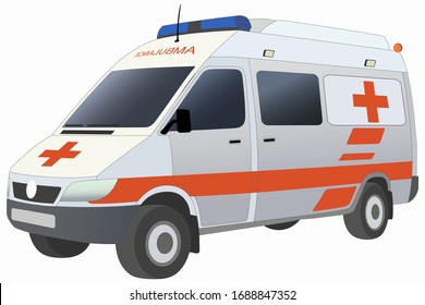 isolated illustration of ambulance car , colored drawing, white background